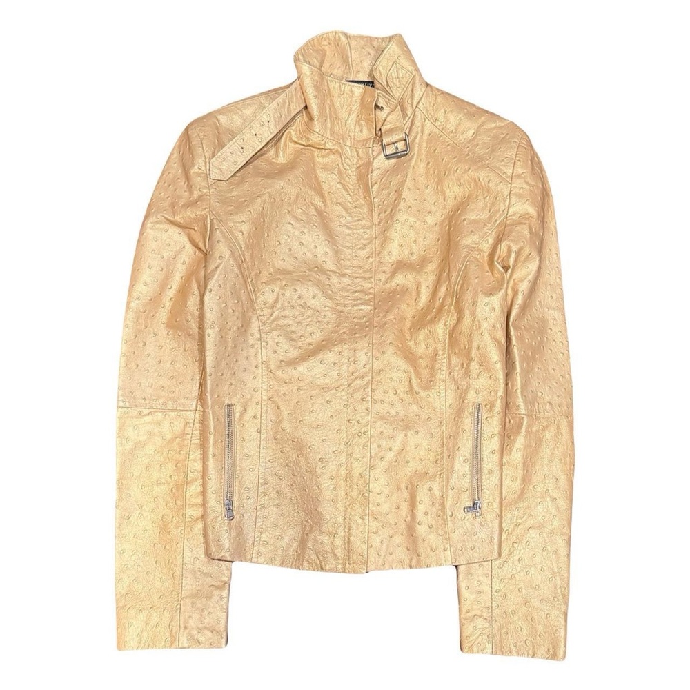 Vera Pelle Light Tan Ostrich-Embossed Leather Jacket